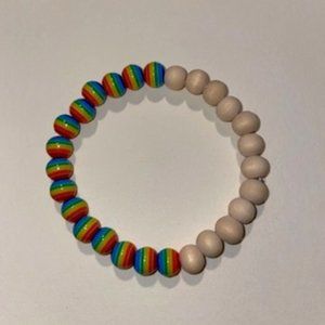 Half and Half rainbow natural wood bead bracelet